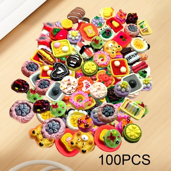 Alimentos miniaturas de 100 piezas, mini juego de resina Juego de cocina de juguete de resina Accesorio de juegos de cocina mixta para manualidades