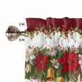 thumbnail image 5 of Christmas Poinsettia Kitchen Curtains and Valances Set, Winter Bells Green Leaf Retro Rod Pocket Window Valance 18 Inch Window Curtain Panels for Living Room Bedroom Laundry, 27.5x24in, 3 Pieces, 5 of 7