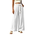 thumbnail image 5 of VBVC Women's High Waisted Wide Leg Pants , Pleated Palazzo Pants For Women , Ladies' Casual Flowy Dress Trousers with Pockets and a Belt,White,S-2XL, 5 of 7
