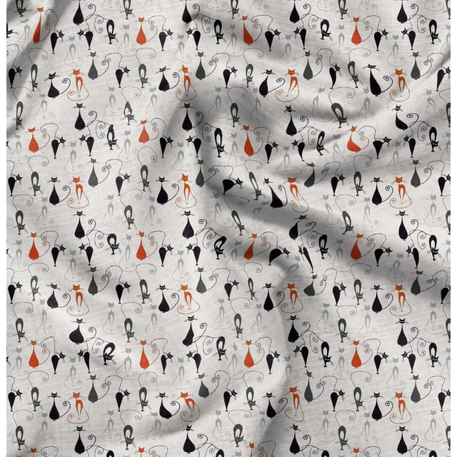 Soimoi Rayon Fabric Cat Animal Printed Fabric 1 Yard 42 Inch Wide