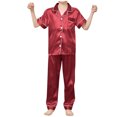 thumbnail image 6 of Toddler Kids Baby Girl Solid Pajama Sets Silk Satin Short Sleeve Button Down Shirt Top and Pants 2-Piece Pajamas Set Sleepwear for Boy Girl, 6 of 6