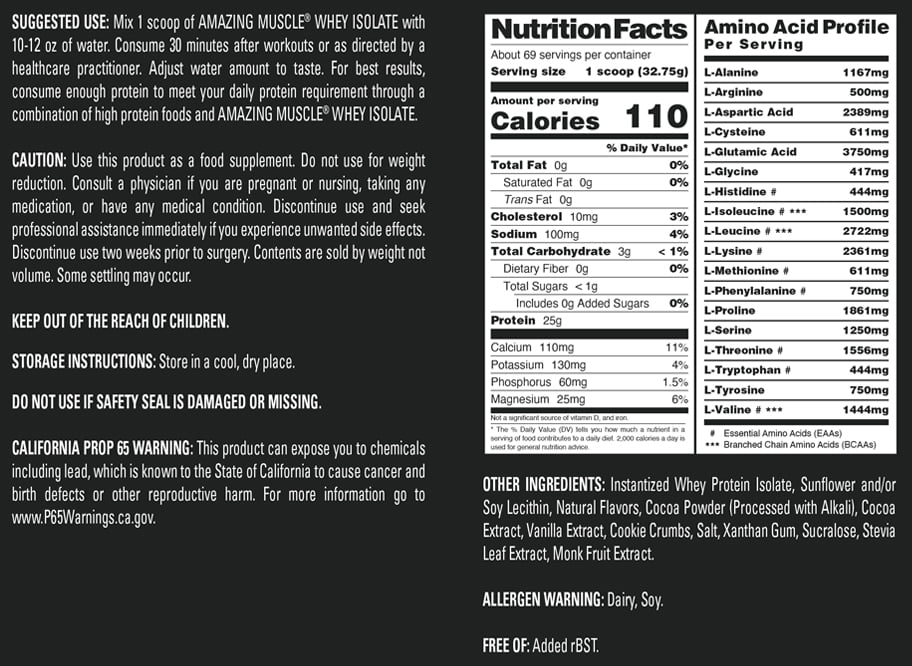 Amazing Muscle Whey Protein Isolate Powder 5Lbs Cookies & Cream Flavor | 25 Grams Protein Per Serving | 69 Servings Supplement | 100% Whey Isolate | Made in USA