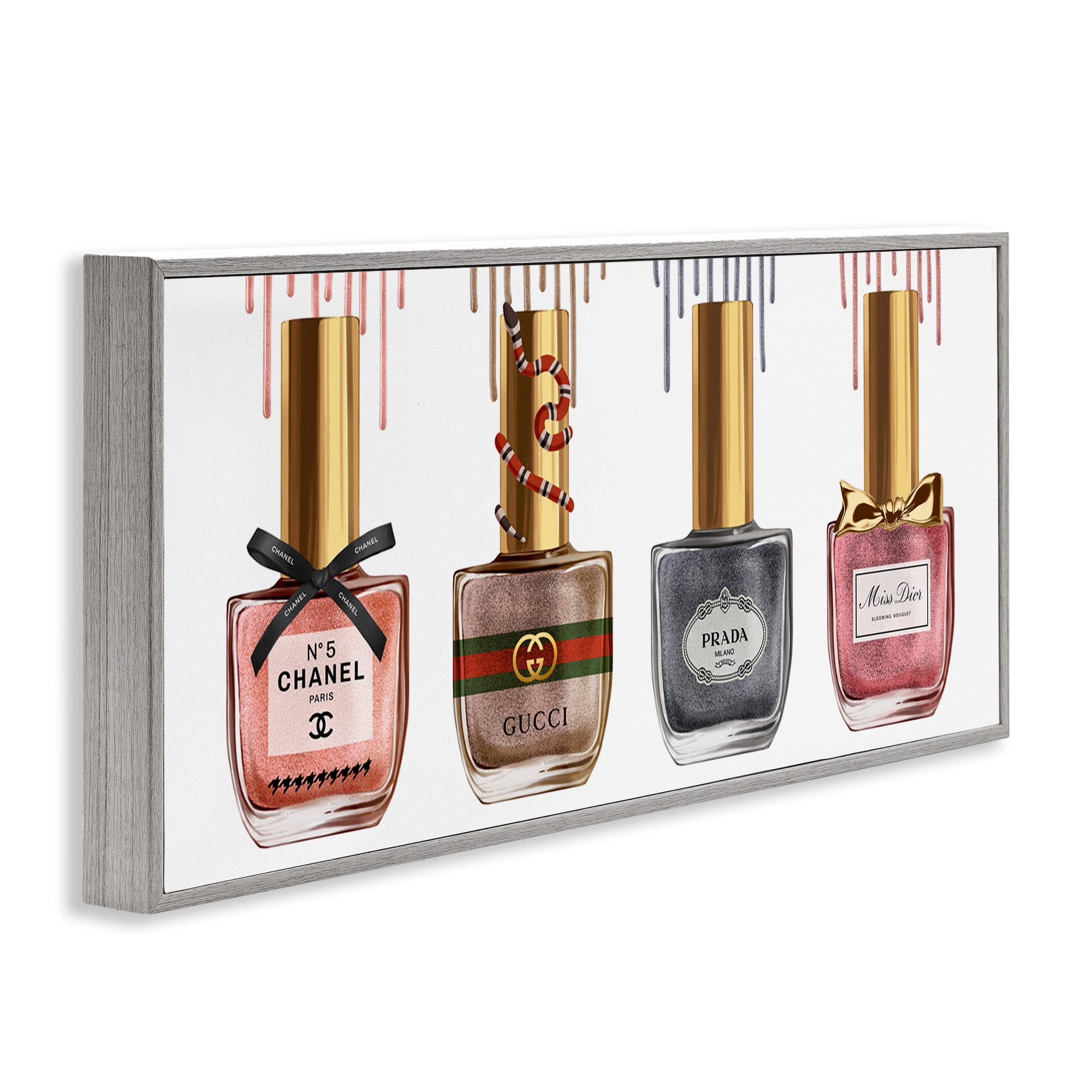 Stupell Industries Glam Nail Polish Collection Beauty & Fashion Painting Gray Framed Art Print Wall Art, 24 x 10
