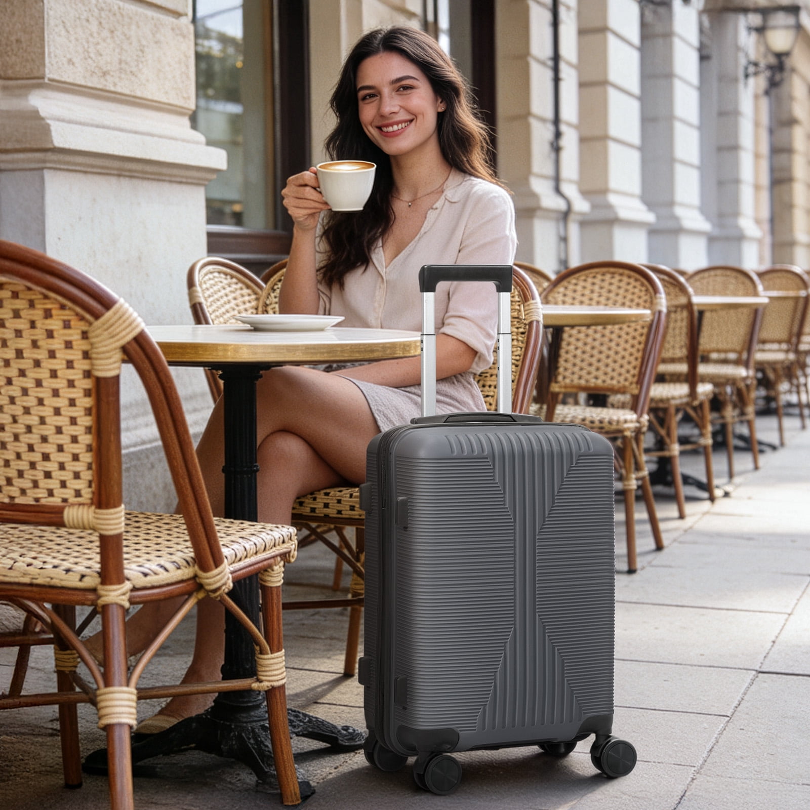 Dark Grey PP 24 Inch Expandable Hard Shell Suitcase, 360 Silent Spinner Wheels Checked Luggage for 4-7 Days Business Family Travel