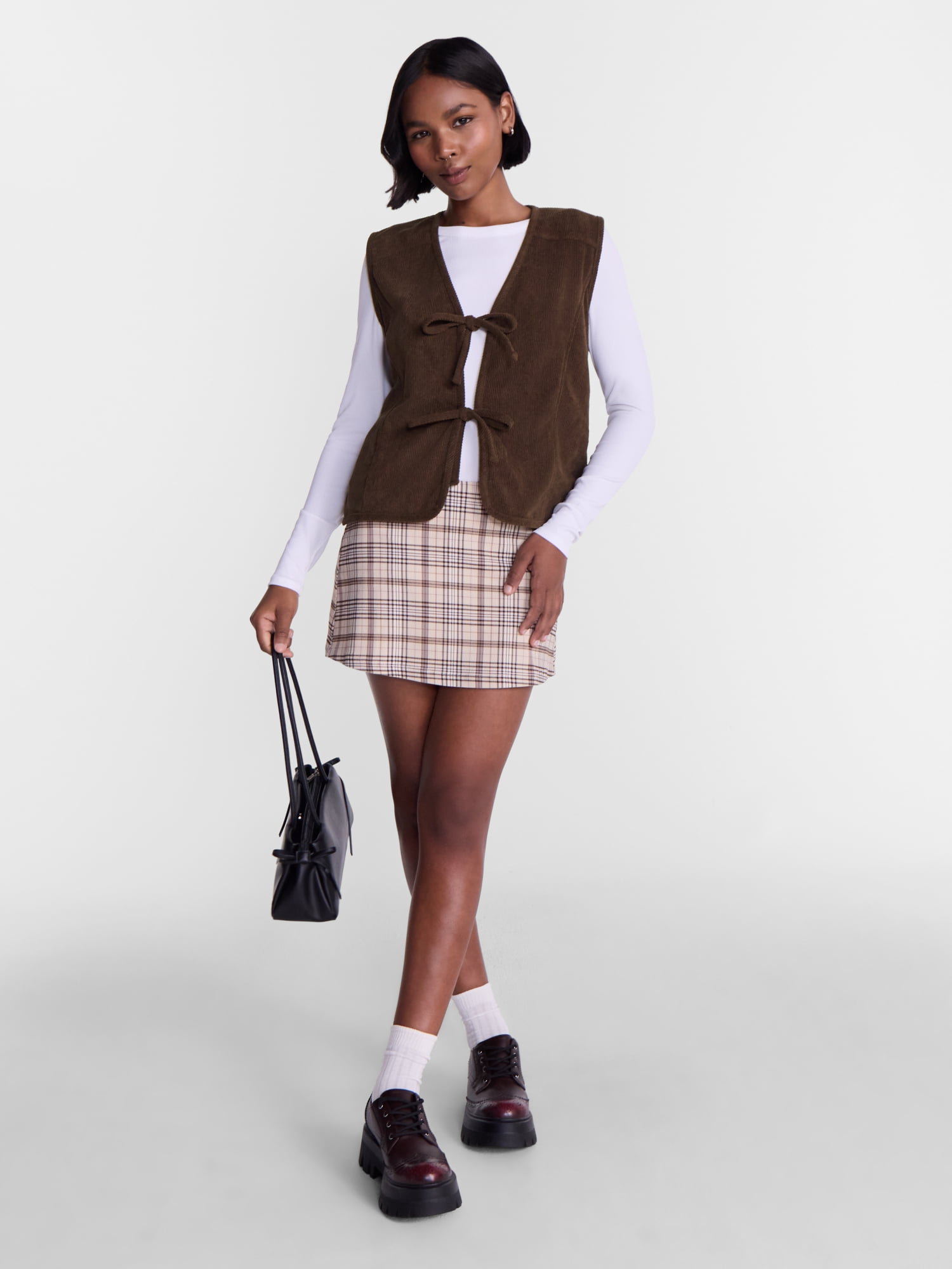 No Boundaries Tie Front Corduroy Vest, Women's and Women's Plus S-3X