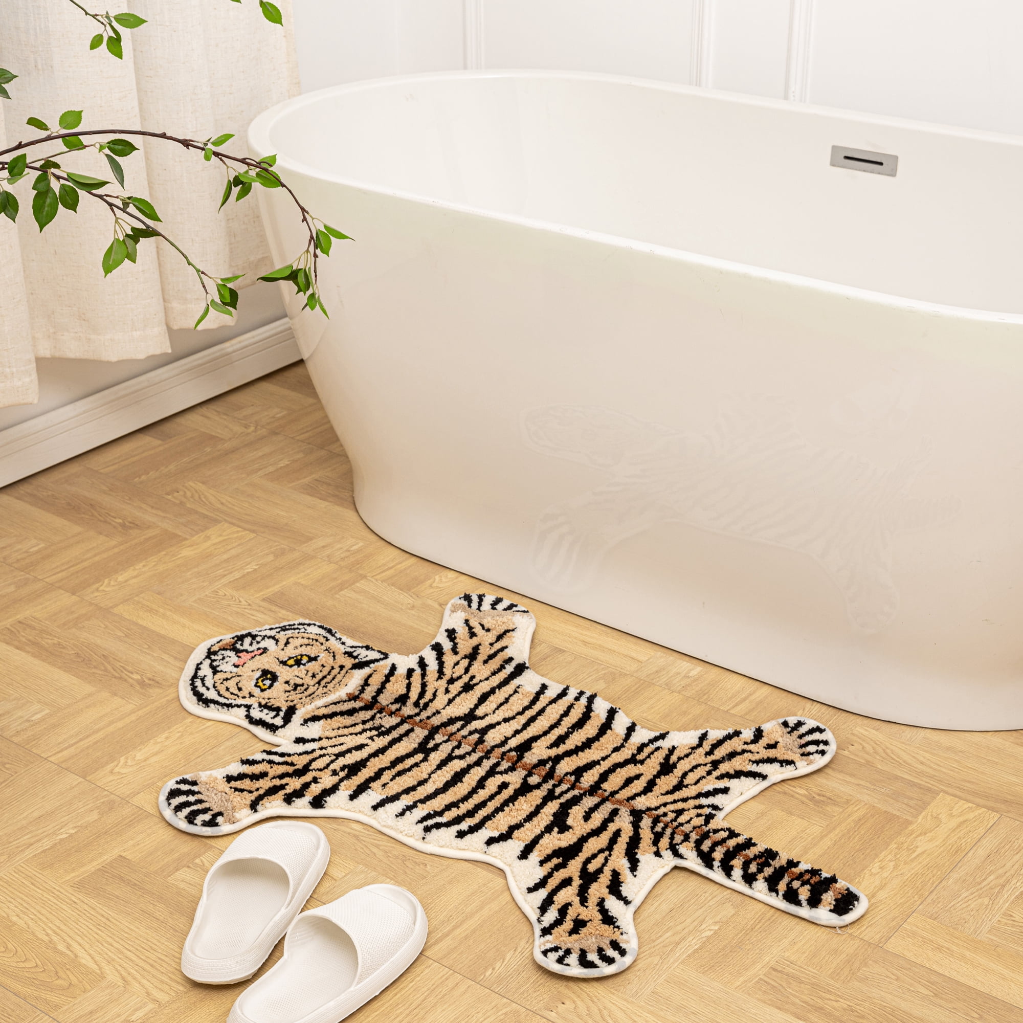 yingda1992 Brown Tiger Bath Mat for Bathroom Cute Tiger Print Funny Cartoon Non Slip Animal Shaped Absorbent Bathtub Mat Plush Shower Door Mat Decor 39.3x25.5 Inch