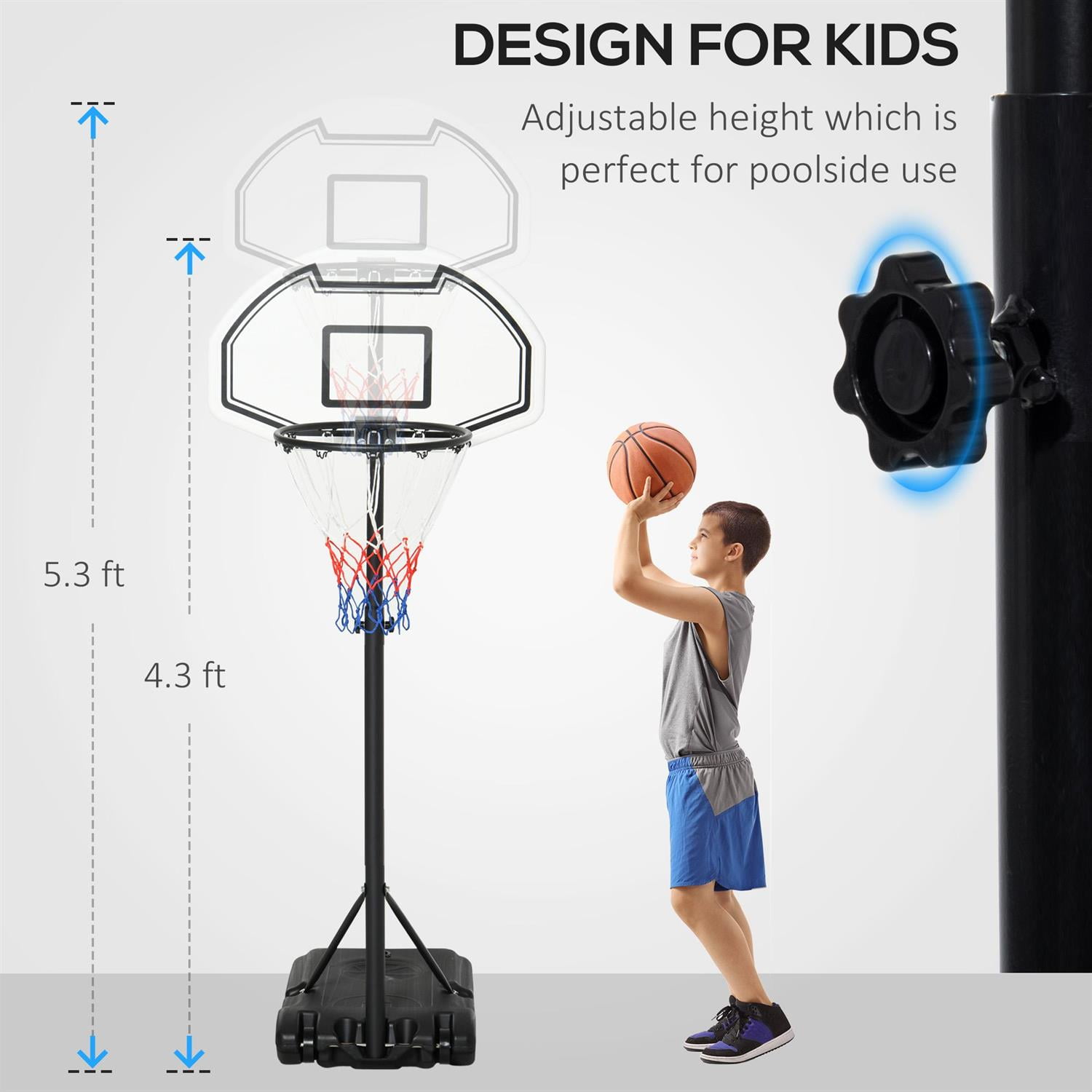 Demi Bonn Height Adjustable Basketball Hoop Portable Stand 30" Durable Backboard Indoor Outdoor Goals Set for Kids Youth Adults Black