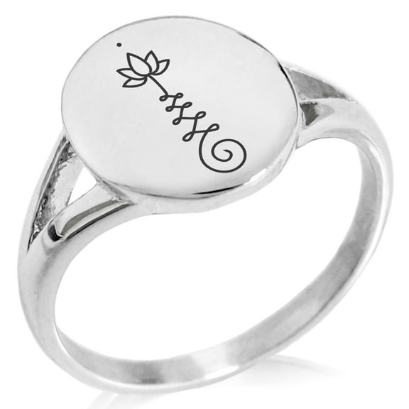 Stainless Steel Sacred Lotus Unalome Minimalist Oval Top Polished Statement Signet Ring