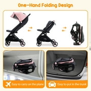 Ataucjin Lightweight Stroller Compact One-Hand Fold Travel Stroller Compact Stroller With Canopy Storage Basket Multi-Position Recline Seat Infant And Toddler Stroller For Airplane Friendly