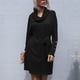 thumbnail image 3 of Vestido largo de suéter con manga de murciélago, vestido informal de punto con cuello alto y cintura anudada para citas, negro L, 3 of 11