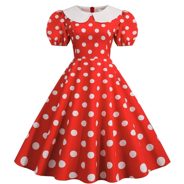 WILLBEST Vestidos Floreados para Mujer, Vestido de Fiesta Informal con Estampado de Lunares, Manga Corta, Años 50, para Noche, Fiesta y Graduación Chica