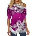 thumbnail image 3 of Fulijie Christmas Tops Short Sleeve Button, Purple Suéter De Navidad Para Mujer, Women's Long Sleeved Shirt Fine Glitter Christmas Snowflake Print Slant Neck Irregular Top, 3 of 3