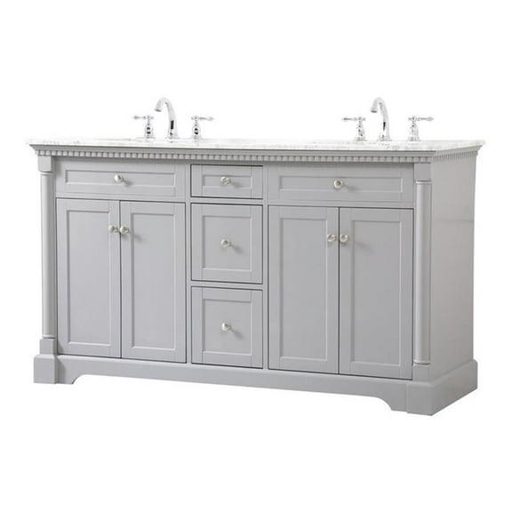Elegant Decor Clarence 60" Solid Wood and Metal Double Bathroom Vanity in Gray