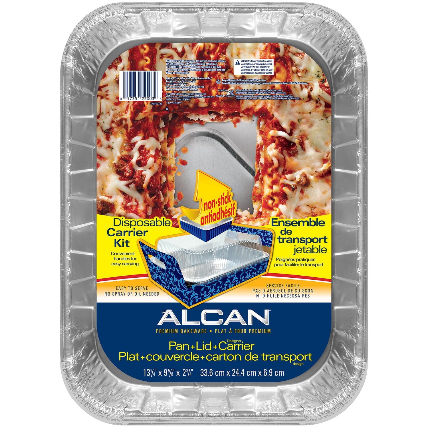 Alcan® Lasagna Pan Carrier w/Lid Aluminum Foil Pan, 13"x10"x3" 1-pack