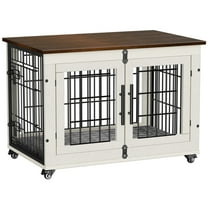 LainTene Dog Crate Furniture, Dog Kennels for Inside with Pads and Wheels, Heavy Duty Pet House for Small Medium Dogs, White
