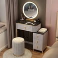 thumbnail image 4 of LED Vanity Desk Dressing Table With Mirror Chair Set Makeup Table Set Small Apartment Storage Cabinet Bedroom Sets ドレッサー My Lux Decor Round, 4 of 17
