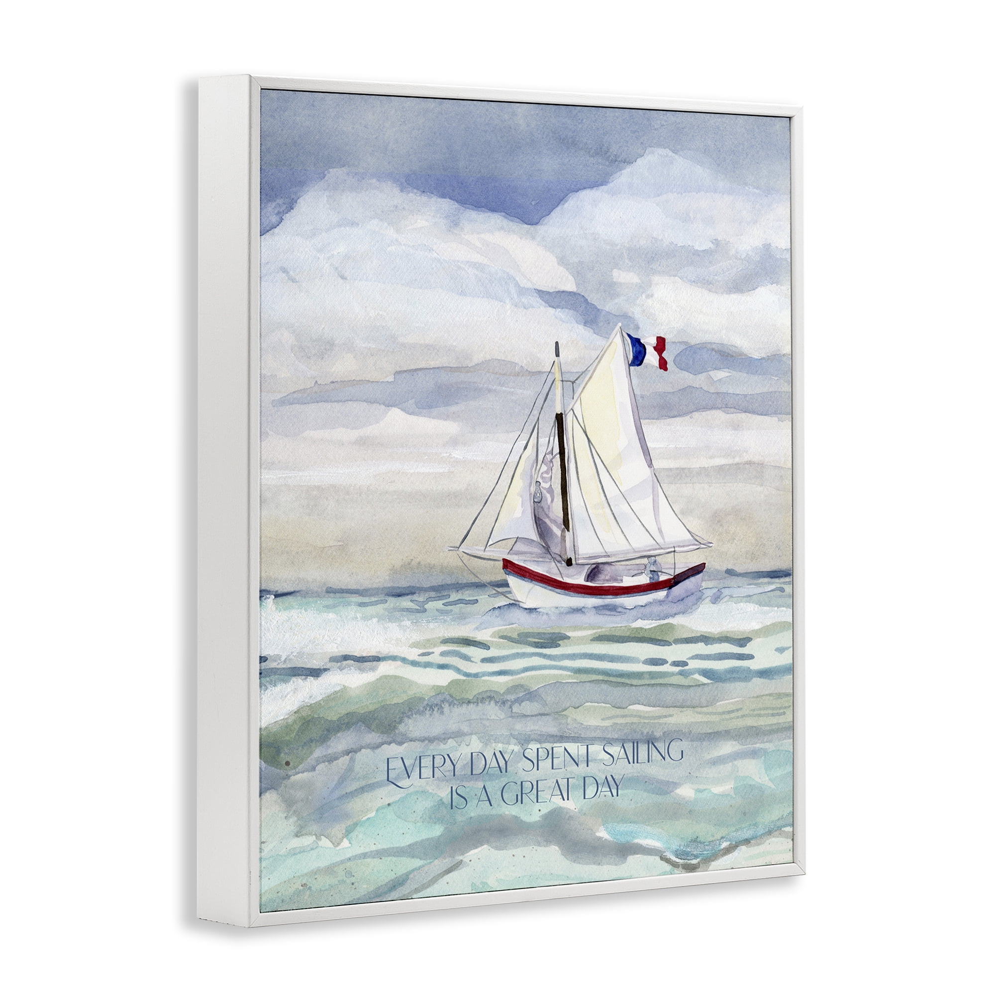 Stupell Industries Great Day Sailing Phrase Transportation Painting White Framed Art Print Wall Art, 24 x 30