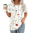 thumbnail image 2 of Tnhcen Blouse à Col Rond à Manches Courtes à Imprimé Floral pour Femmes – Haut Décontracté Extensible à Volants devant, Chemise Estivale Rafraîchissante P-2TG, 2 of 6