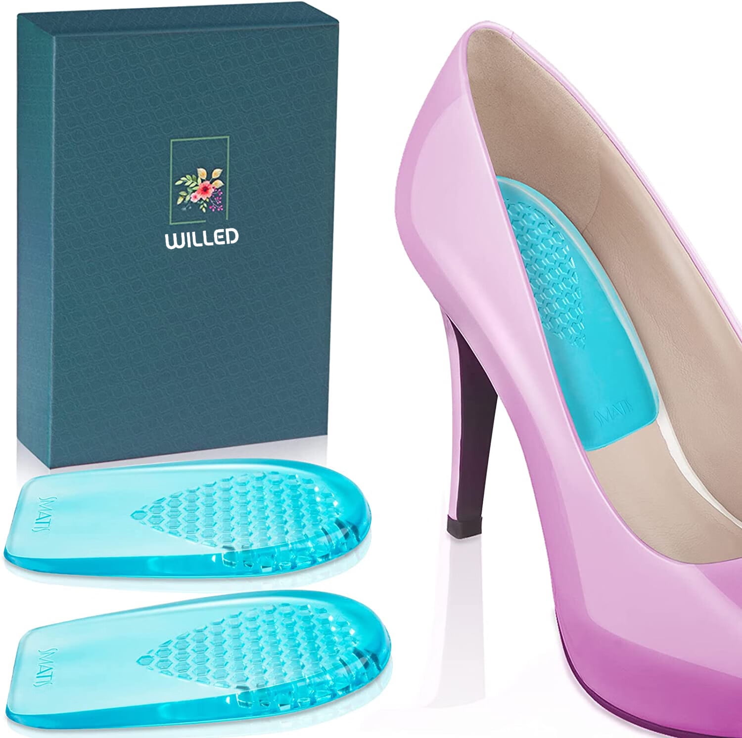 WILLED Silicone Gel Heel Cups, Heel Cushion Inserts for Pain Relief