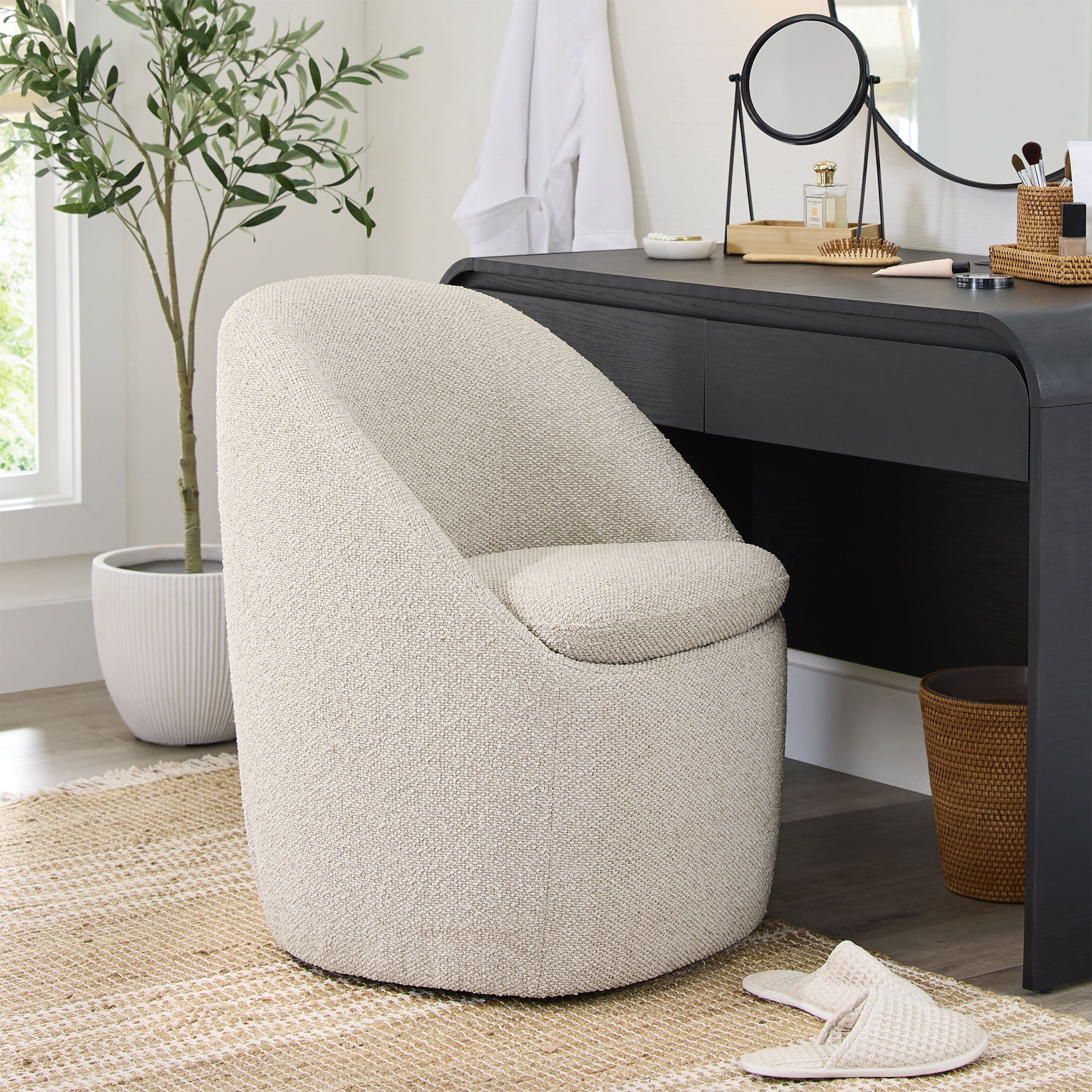 Better Homes & Gardens Mira Swivel Chair, Linen Better Homes & Gardens Mira Everywhere Dining Chairs, Cream