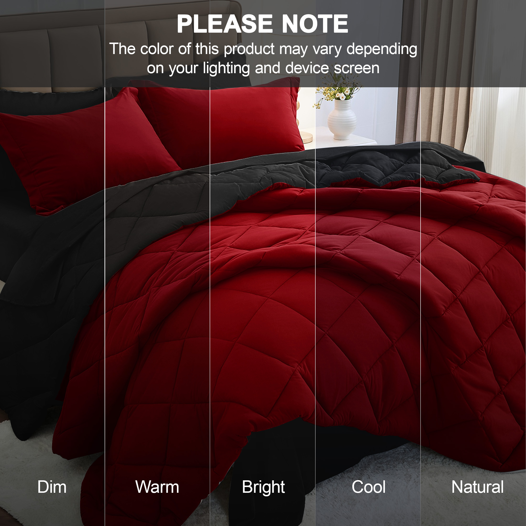 Sasttie 7-Piece Queen Comforter Set, Red & Black photo 8