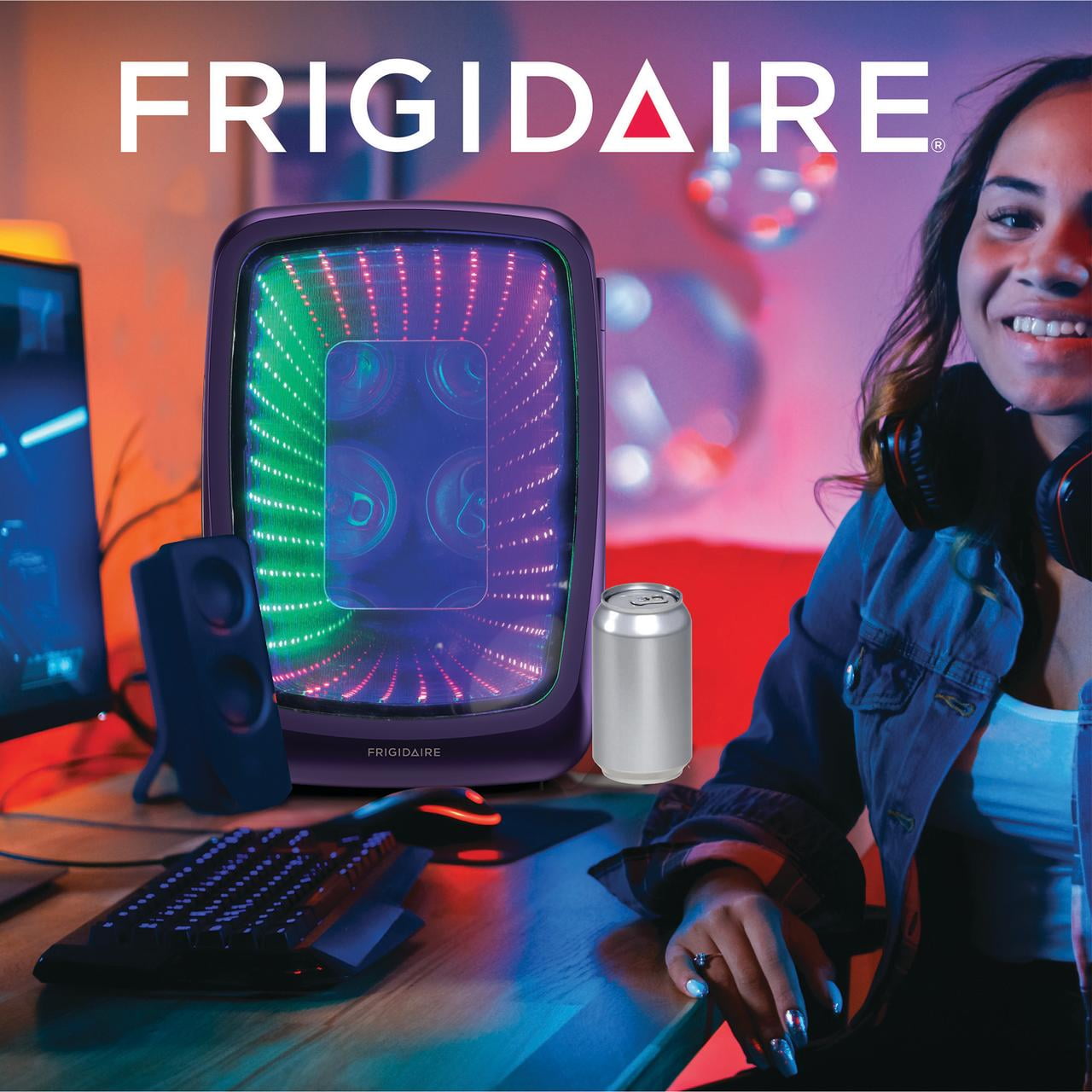 Frigidaire 6-Can Retro Gaming Light-up Portable Beverage Mini Fridge, EFMIS179 (Purplehaze)