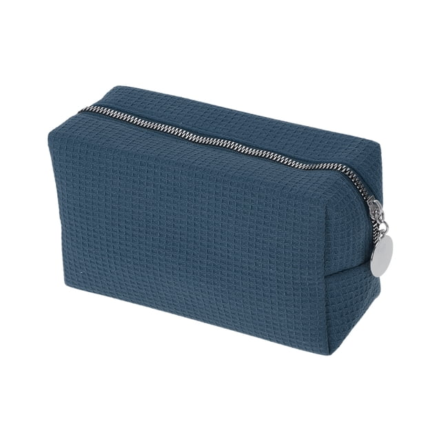 Bolsas de maquillaje de patrón de cuadros de gofre únicas 1 Pc para viajar azul marino de poliéster