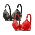 thumbnail image 1 of DecSea 2PC Women's Large Lace Breathable Front Opening Bra Wrapped Up Cup Side Fold Breast Lift Bra, 1 of 2