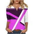 thumbnail image 3 of Jinhomg Trendy Tunic Tops for Women Casual Comfy 3/4 Sleeve Color Block Tshirts Fall Lightweight Vneck Pullovers Purple L, 3 of 6