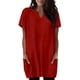 thumbnail image 1 of Camisetas Casuales de las Mujeres Sueltas Cómodas Manga Corta Cuello en V con Bolsillo Largo Color Sólido Superior para el Ocio de Verano Y Primavera, 1 of 5