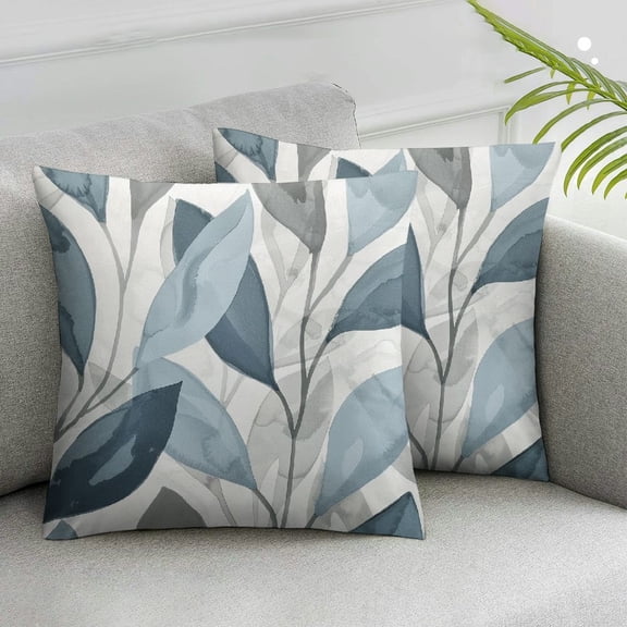 JRXY Smoke Blue Grey Dahlia Floral Pillow Covers Flowers Petals Modern Leaves Decorative Throw Pillow Covers Farmhouse Pillow Cases Cushion Covers for Couch Bed Sofa Home Decor,Set of 2 White