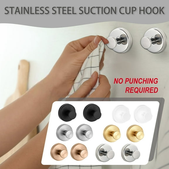 2025 Upgraded Drill-Free Suction Cup Hooks, Stainless Steel Suction Cup Hooks for Shower, Mirror, Wall, Bathroom, Glass, Hanging Towels - 2 Pack, Black