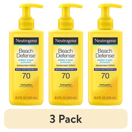 (3 pack) Neutrogena Beach Defense SPF 70 Sunscreen Lotion, 8.5 oz