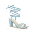 thumbnail image 1 of BLISSFUL STEP Sandales à Talons Hauts Blocs à Bout Ouvert à Lacets pour Femmes Bleu Ciel 7, 1 of 7