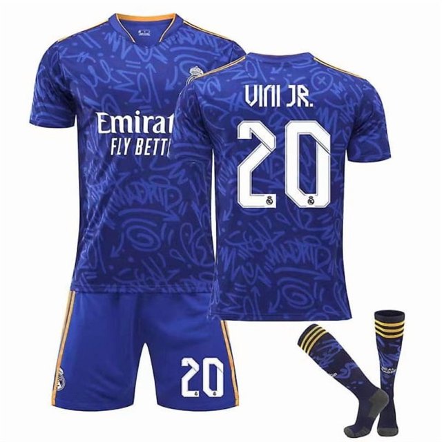 Real Madrid Borta Kungliga Fotbollsdräkter Fotbollströja T-shirt 22/23 Vuxna barn - on stock 20 Vini Jr 22(120-130CM)
