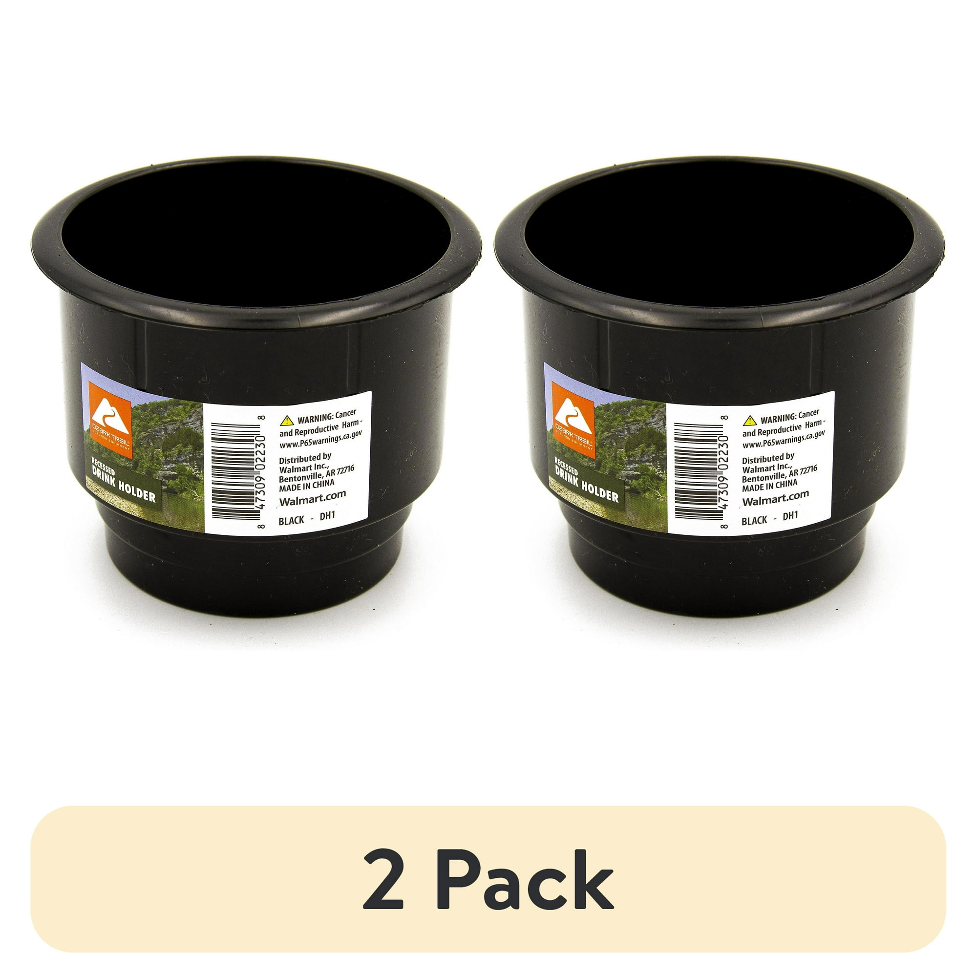 (2 pack) Ozark Trail Black Flush Mount Recessed Marine Drink Holder for Boats, Kayaks and RVs