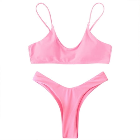 

VKEKIEO Two-Piece Sets Swimsuit Sport Bra Style Lift Pink M