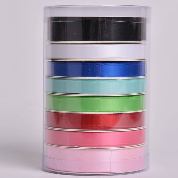 Yama Ribbon, Rainbow Colors Ribbon Tower, 8 Unique Single Face Satin Ribbons, 96 feet