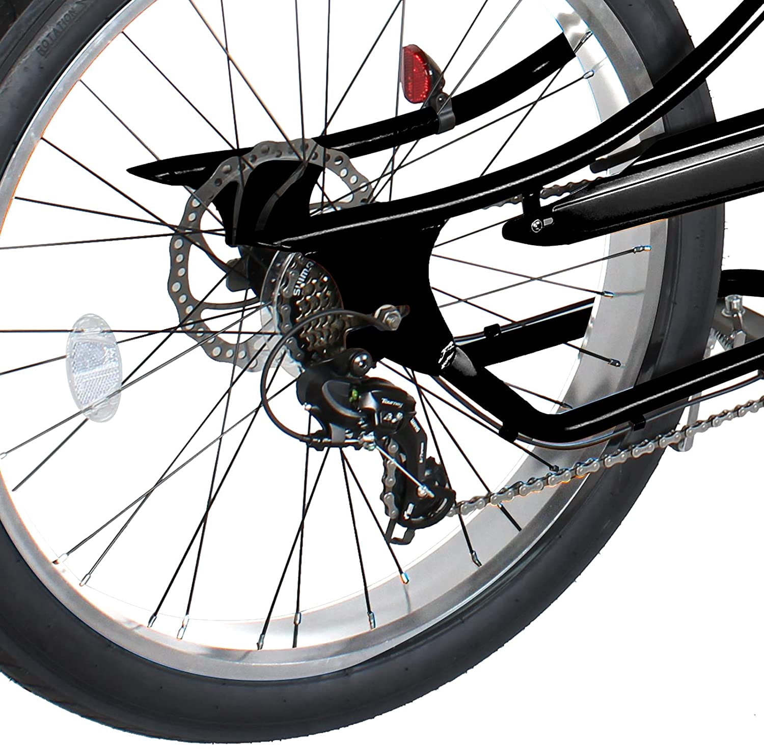 WonderWheels 26" Stretch Cruiser Shimano TX-35 7SP with Disc Brake (F&R) Moon-Type Handlebar, Alloy Polish Rims, 26x4.0 Black Tire - Black