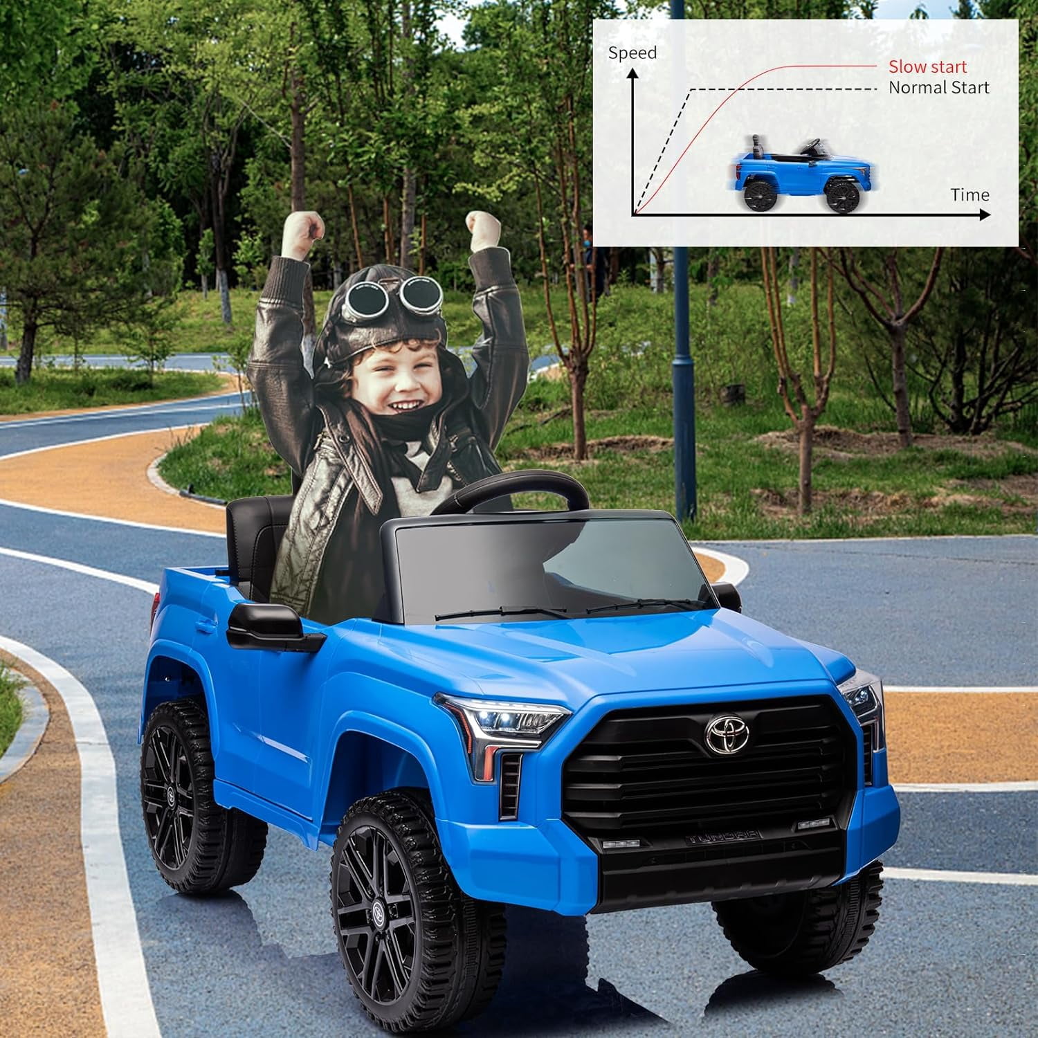 Truck Car, 12V Licensed Toyota Ride on Car with Remote Control, Battery Powered Electric Car with Spring Suspension, EVA Tires, USB, Music, LED Lights