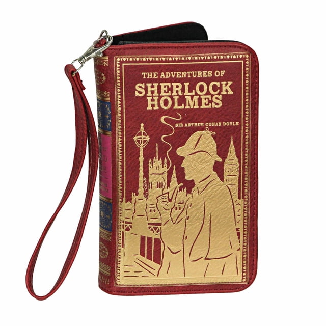 Red and Gold Sherlock Holmes Book Wallet ID Holder Snap Close Fashion Wristlet