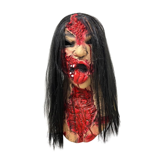 de terror de Halloween con pelucas Creepy Scary Adults Evil Female Cosplay Head Mask para fiesta, disfraz, accesorios, decoración de disfraces Sunnimix Cubierta de cabeza de Halloween