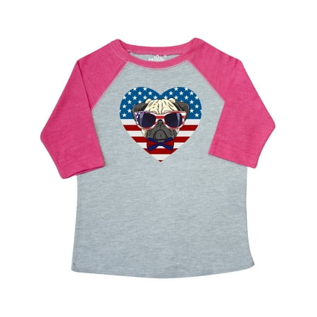 

Inktastic Pug Dog Patriotic US Flag Heart Gift Toddler Boy or Toddler Girl T-Shirt