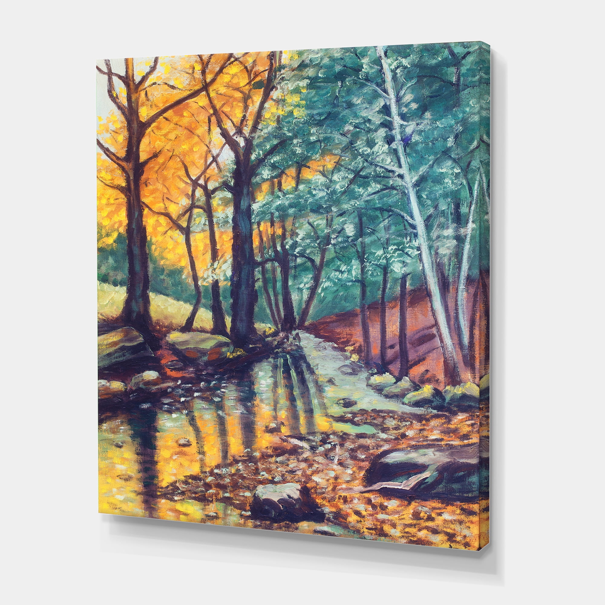 Designart ' Landscape With Autumn Forest Sunset River ' Traditional Canvas Wall Art Print