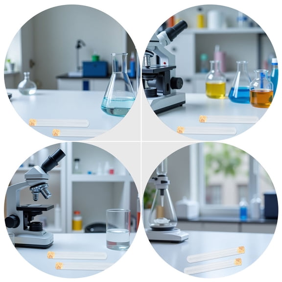 OUNONA Set of 10 Round Bottom Glass Test Tubes with Wooden Cork Stoppers for Lab Sample Storage and Experiments
