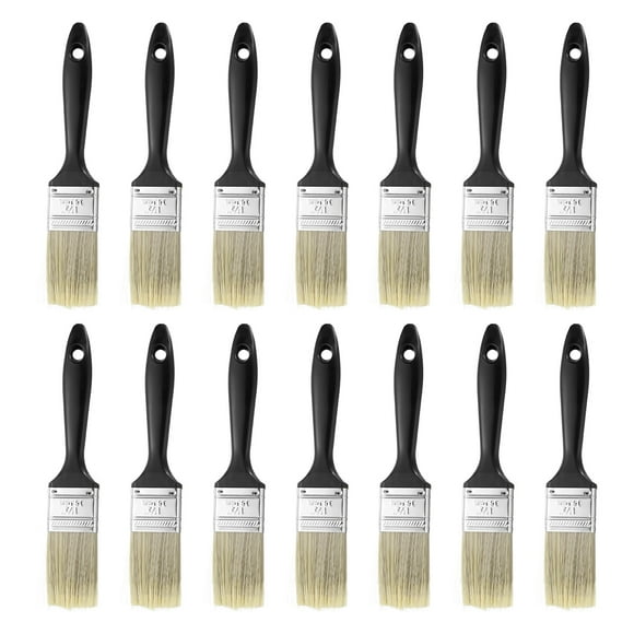 Uxcell 14pcs Flat Paint Brush 1.5" Plastic Grip Synthetic Bristle Paintbrushes for Wall Cabinet Decks Fences Painting