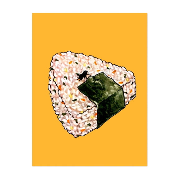 Onigiri Snooze - Painting Humor Surrealism Whimsical Pop Art Modern Art Illustration Unframed Wall Art Print 5 x 7 inches