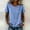 Blue, variant on Women's Round Neck Diagonal Button Short Sleeve Blouse Deep Moss Tone Solid Relaxed Fit Linen Summer Casual Tee Purple S