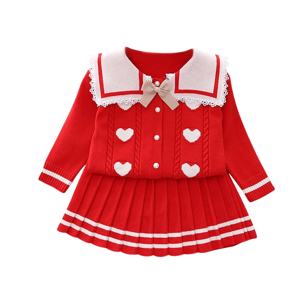 IBTOM CASTLE Toddler Baby Girls Knit Long Sleeve Ruffle Sweater+Pleated Mini Tutu Skirt Fall