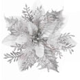thumbnail image 2 of 10PCS Christmas Poinsettia Decorations, Glitter Poinsettia Flowers Tree Flowers for Xmas Tree Ornaments, 5.5in silver, 2 of 7